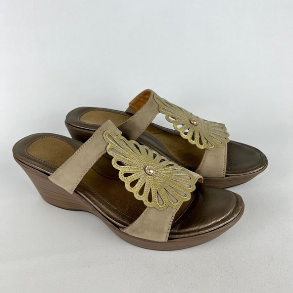 Naot Womens Taupe Platform Wedge Sandal Leather Comfort Flower 42 US 11 11.5 - Picture 1 of 16